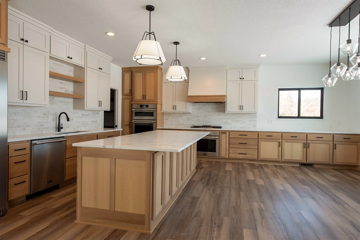 Zimmerman MN custom kitchen remodel with tile backsplash and custom range hood
