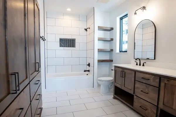 Bathroom remodeling services featuring custom walk-in tile shower and tub in Zimmerman MN